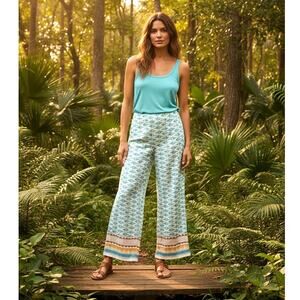 J. McLaughlin Wide Leg Pants White Aqua Resort Cruise Vacation Side Zip Womens 0